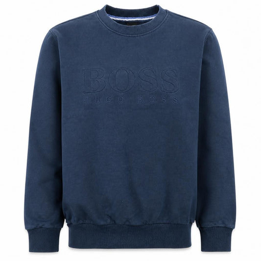 Front view of Hugo Boss Men's Blue Crew Neck Pullover Sweatshirt L