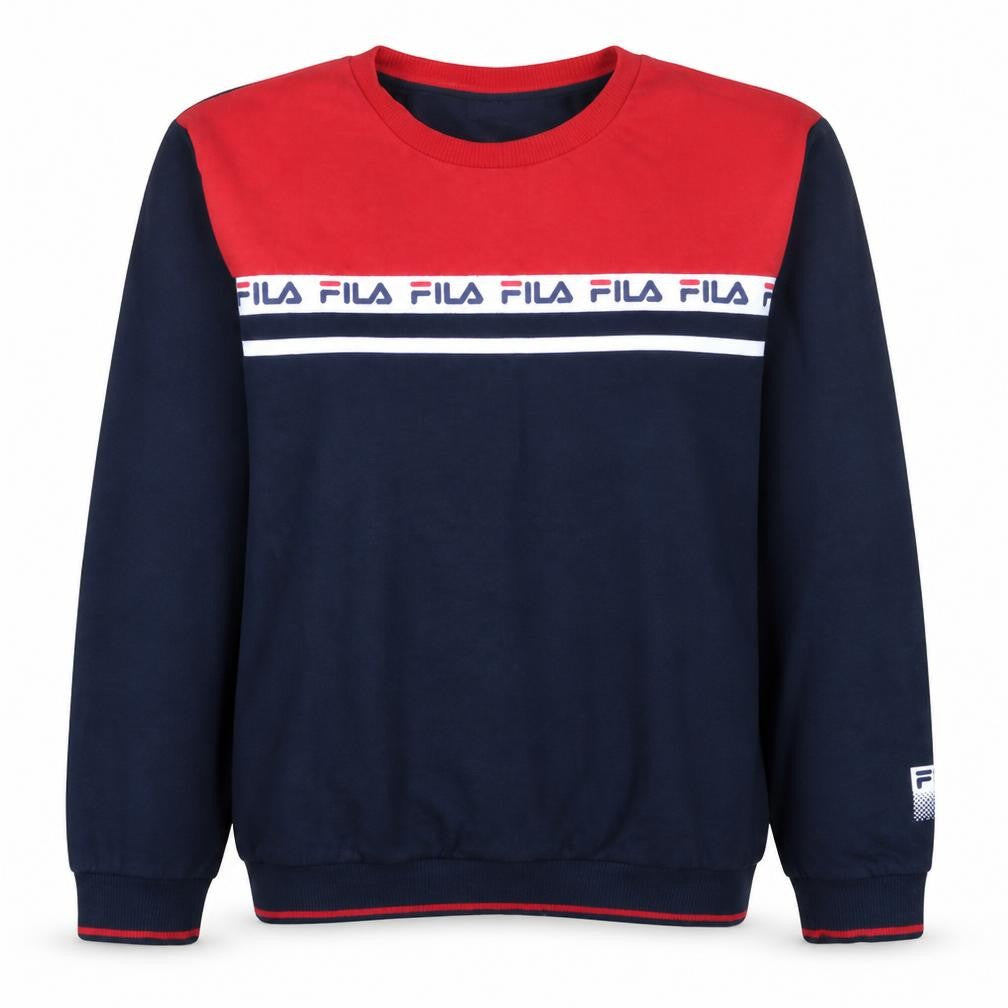 Front view of Fila women’s navy red crew neck pullover sweatshirt xl