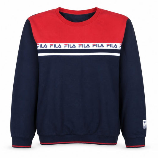 Front view of Fila women’s navy red crew neck pullover sweatshirt xl