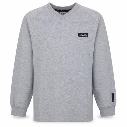 Front view of Ellesse men’s grey v-neck pullover sweatshirt, size M