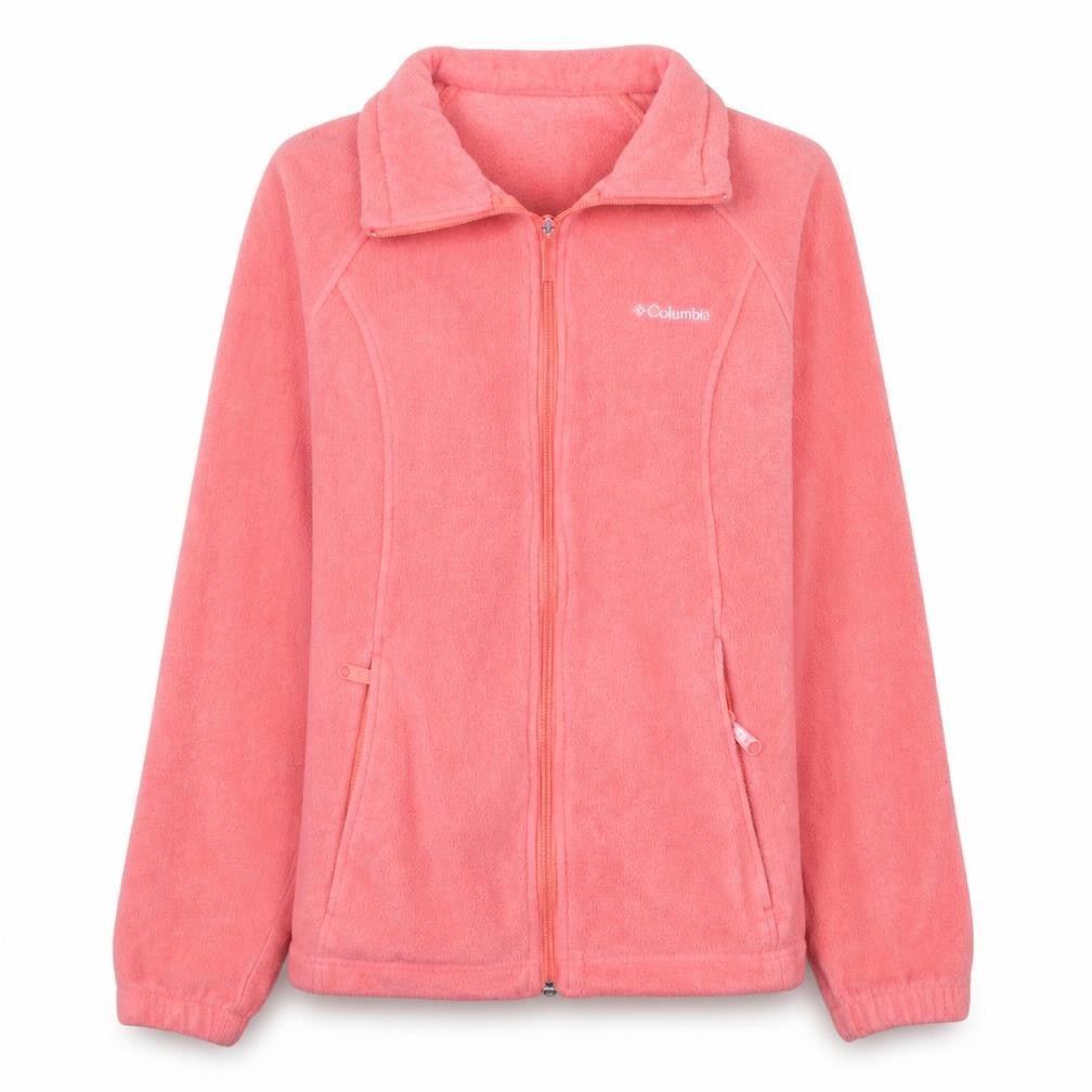 Front view of Columbia Women Pink Fleece Full Zip Jacket, size M