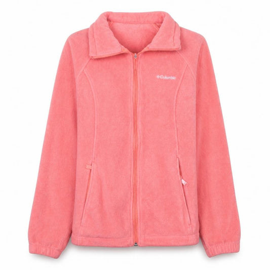 Front view of Columbia Women Pink Fleece Full Zip Jacket, size M