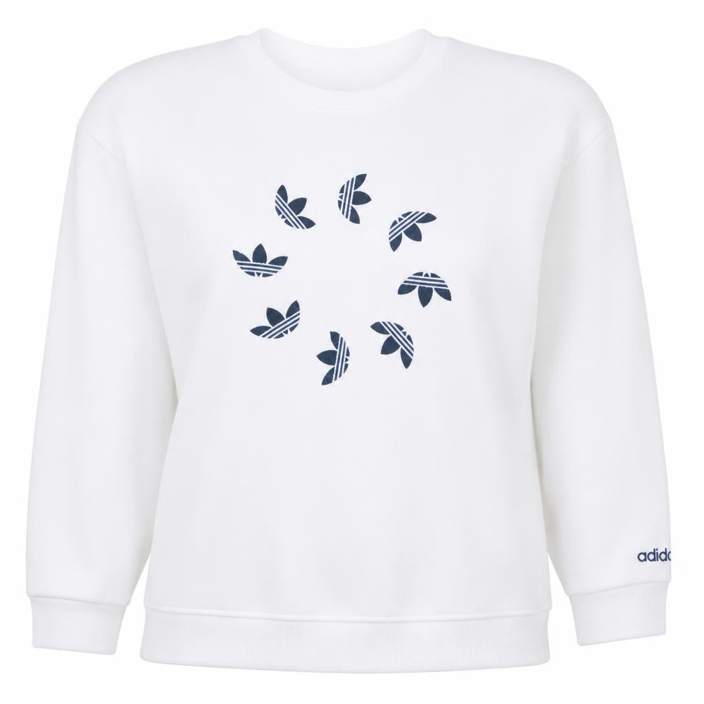 Front view of Adidas Women's White Crew Neck Pullover Sweatshirt, size 3XL