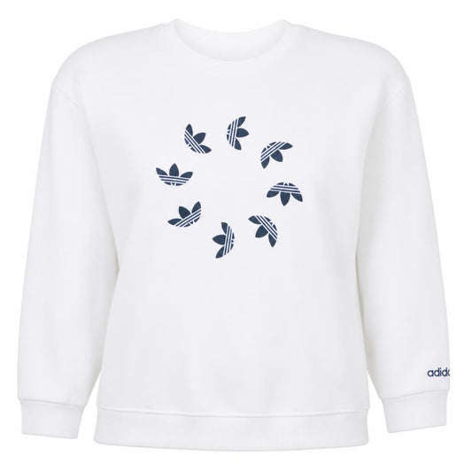 Front view of Adidas Women's White Crew Neck Pullover Sweatshirt, size 3XL