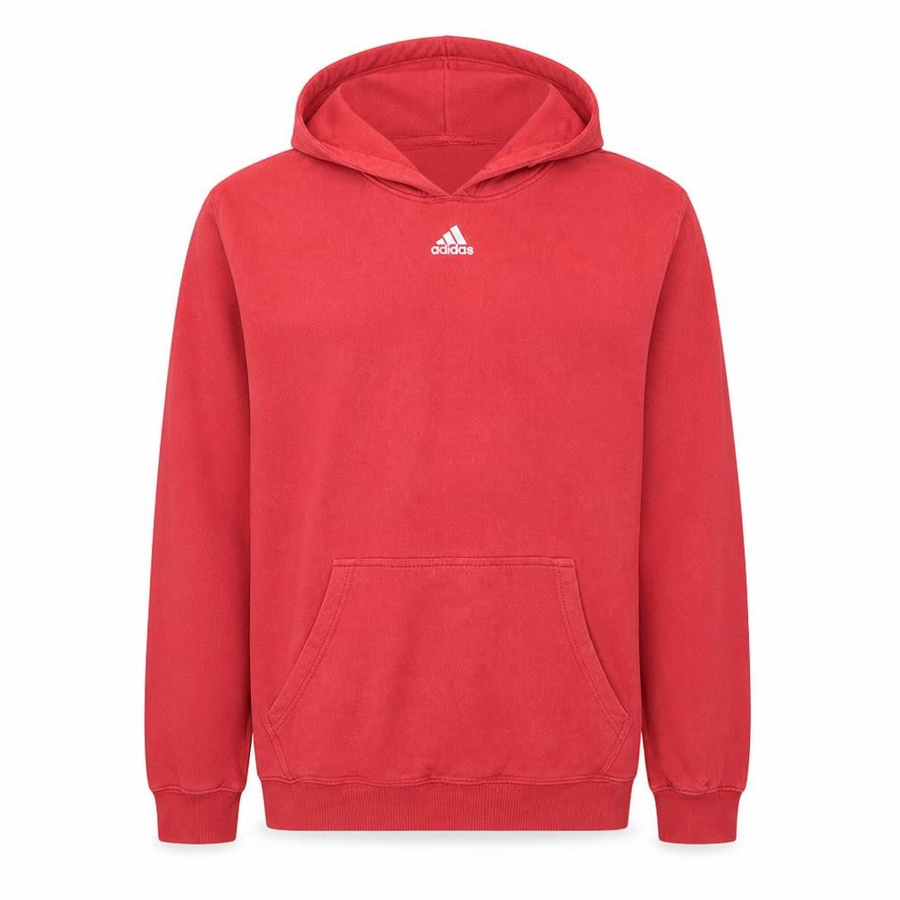 Front view of Adidas Men's Red Pullover Hoodie Fleece Medium Regular Fit