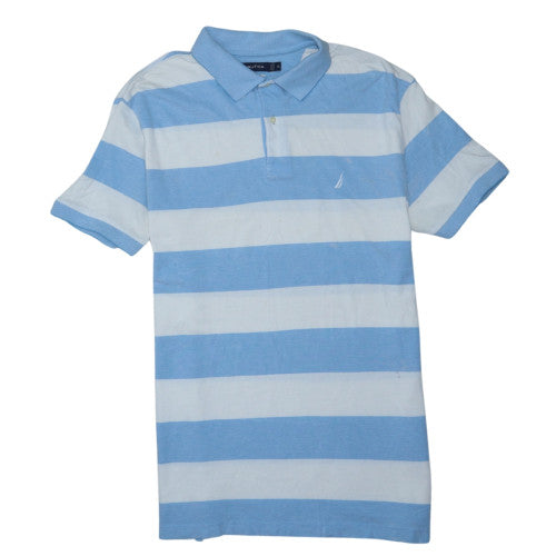 Nautica Men's Blue White Striped Slim Fit Cotton Polo Shirt XL