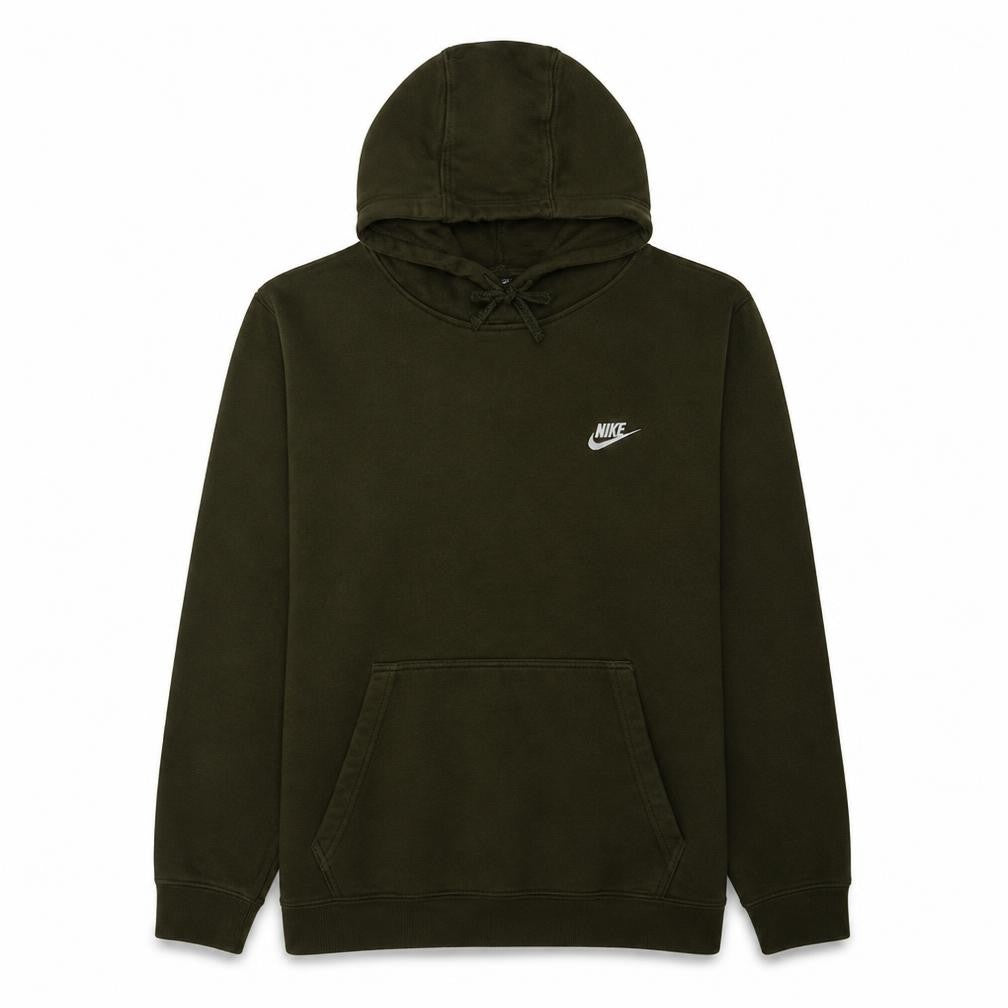 Front view of Nike men’s green pullover hoodie l regular fit fleece sweatshirt