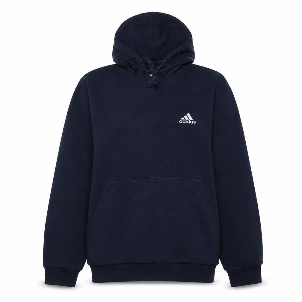Front view of Adidas men’s blue pullover hoodie l regular fit fleece sweatshirt