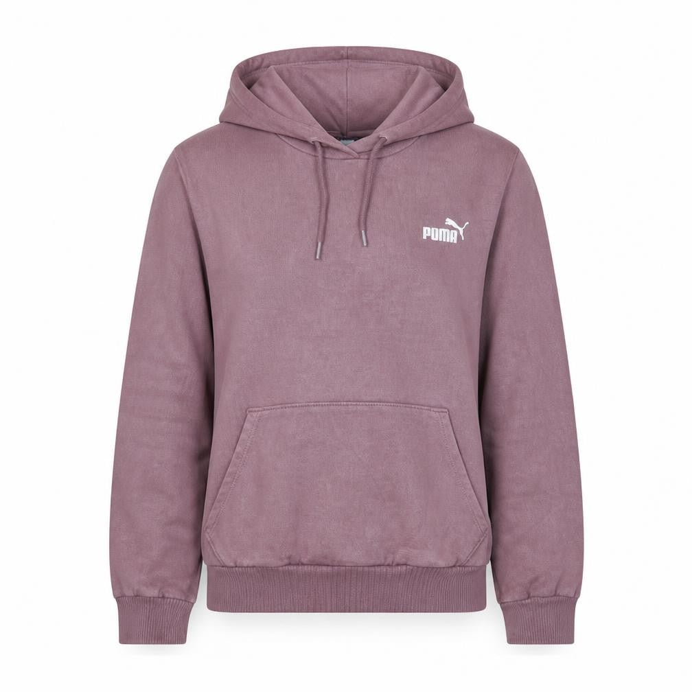 Front view of Puma Women's Mauve Pullover Hoodie, size M, Embroidered Logo Cotton Blend