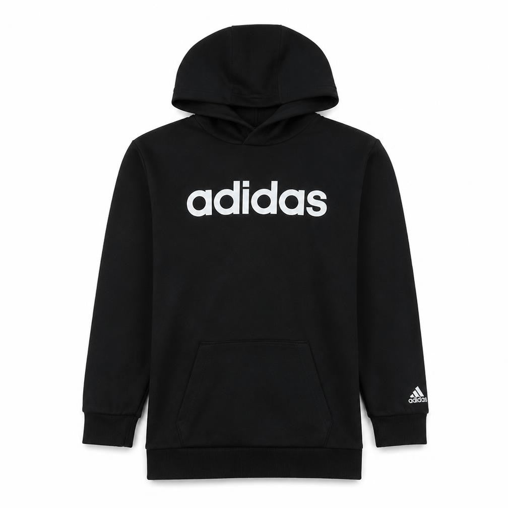 Front view of Adidas men’s black xs pullover hoodie embroidered logo lightweight
