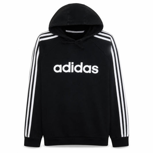 Front view of Adidas Men’s Black Pullover Hoodie M Logo 3-Stripes Sportswear