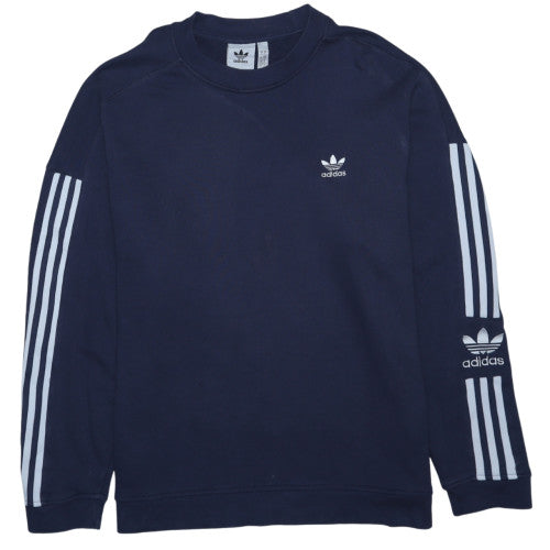 Adidas Men's Navy Blue Crew Neck Sweatshirt L Logo Graphics Cotton Blend