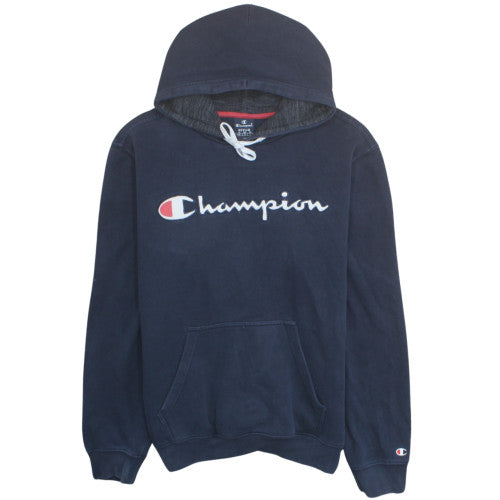 Champion Men's Blue Pullover Hoodie Medium Fleece Logo Sweatshirt