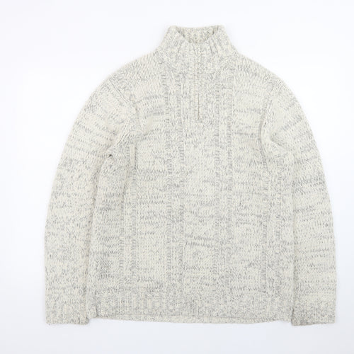 TU Men’s Grey Cable-Knit High Neck Pullover Jumper Size S