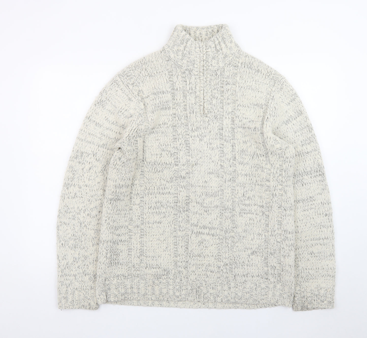 TU Men’s Grey Cable-Knit High Neck Pullover Jumper Size S