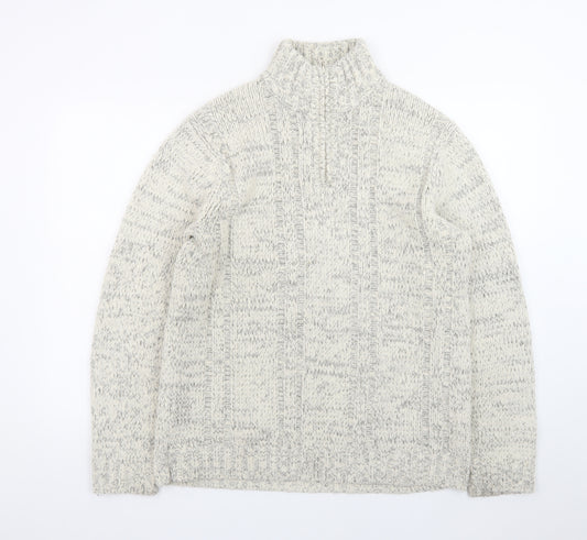 TU Men’s Grey Cable-Knit High Neck Pullover Jumper Size S