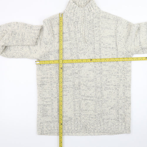 TU Men’s Grey Cable-Knit High Neck Pullover Jumper Size S