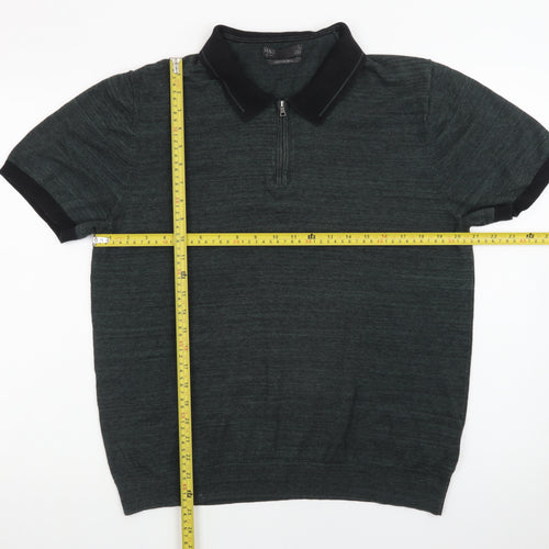 Marks and Spencer Men's Green XL Zip Neck Cotton Polo Shirt