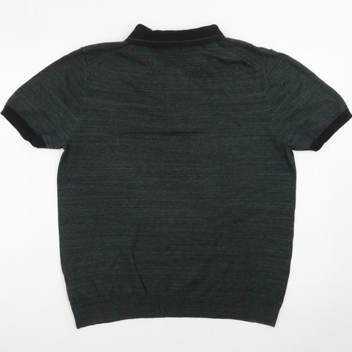 Marks and Spencer Men's Green XL Zip Neck Cotton Polo Shirt