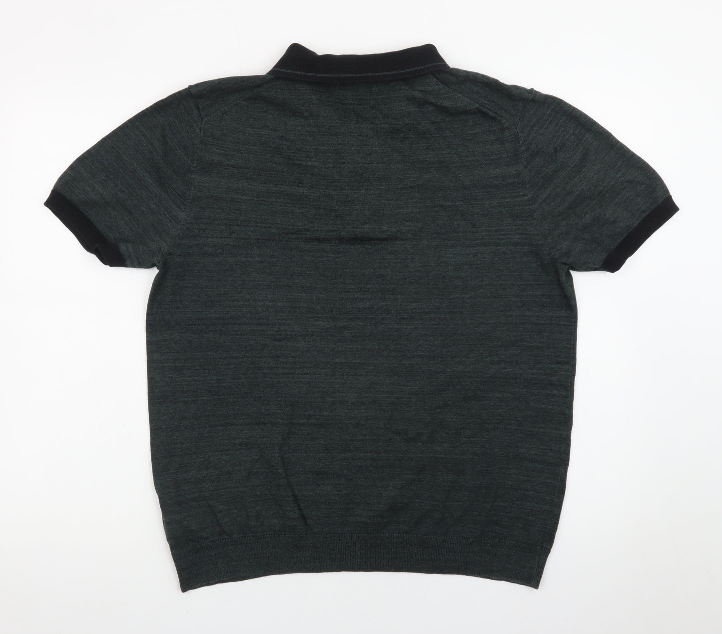 Marks and Spencer Men's Green XL Zip Neck Cotton Polo Shirt