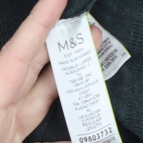 Marks and Spencer Men's Green XL Zip Neck Cotton Polo Shirt