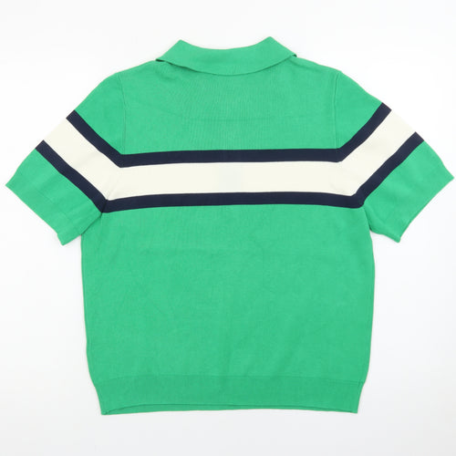Marks and Spencer Men's Green Colourblock Knit Polo Shirt L