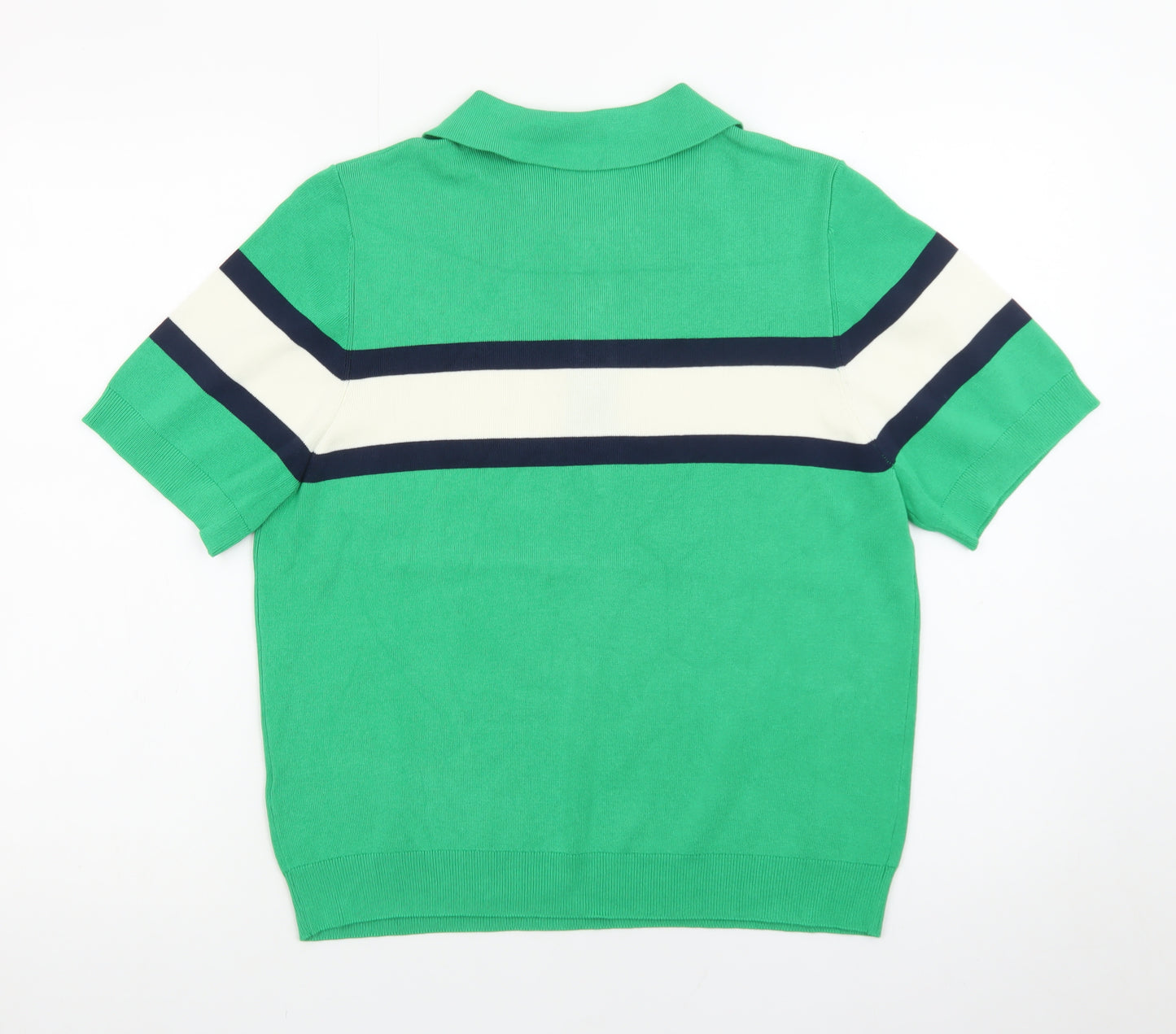 Marks and Spencer Men's Green Colourblock Knit Polo Shirt L