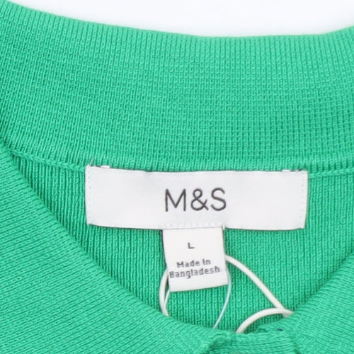 Marks and Spencer Men's Green Colourblock Knit Polo Shirt L