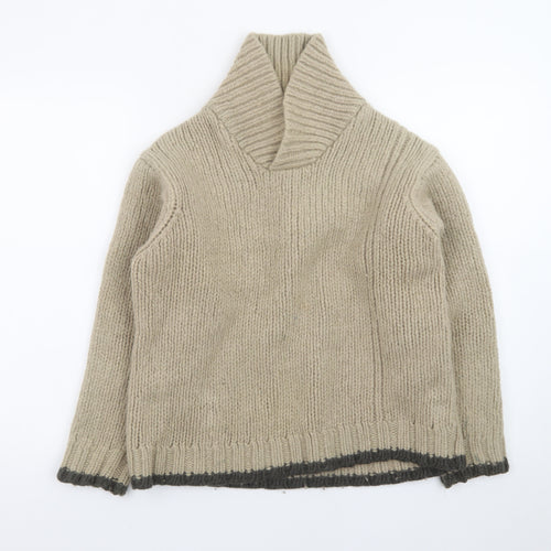 Next Men Beige Wool Roll Neck Chunky Knit Pullover Jumper Size M