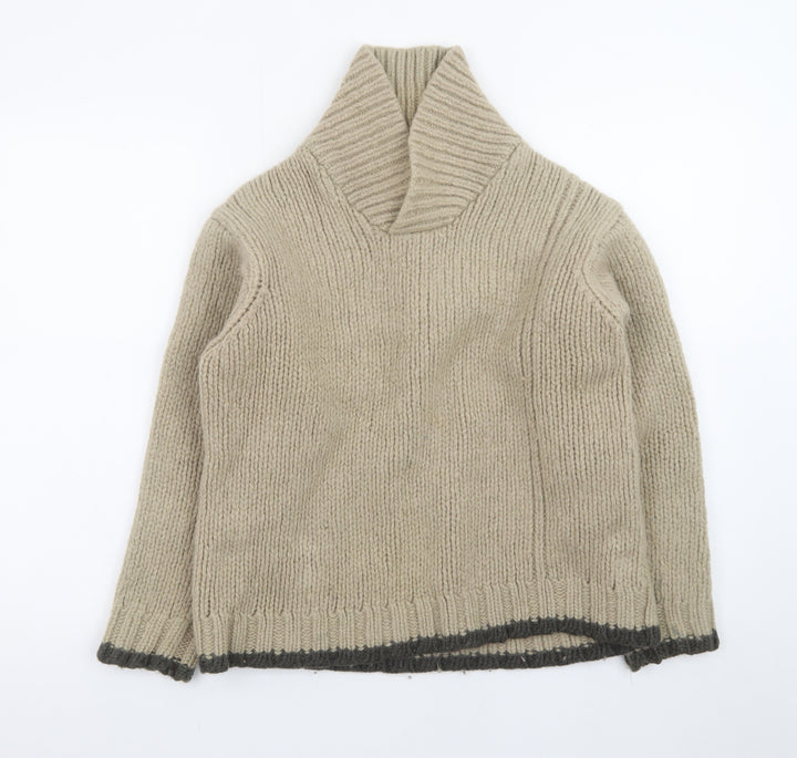 Next Men Beige Wool Roll Neck Chunky Knit Pullover Jumper Size M