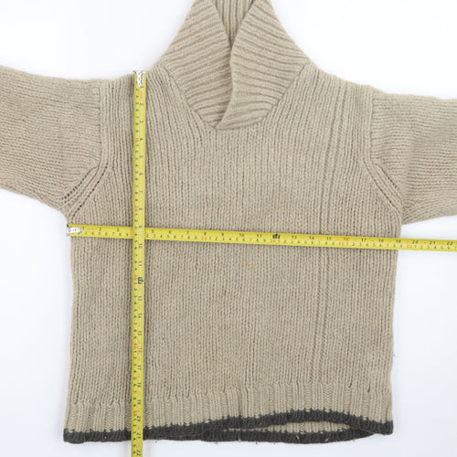 Next Men Beige Wool Roll Neck Chunky Knit Pullover Jumper Size M