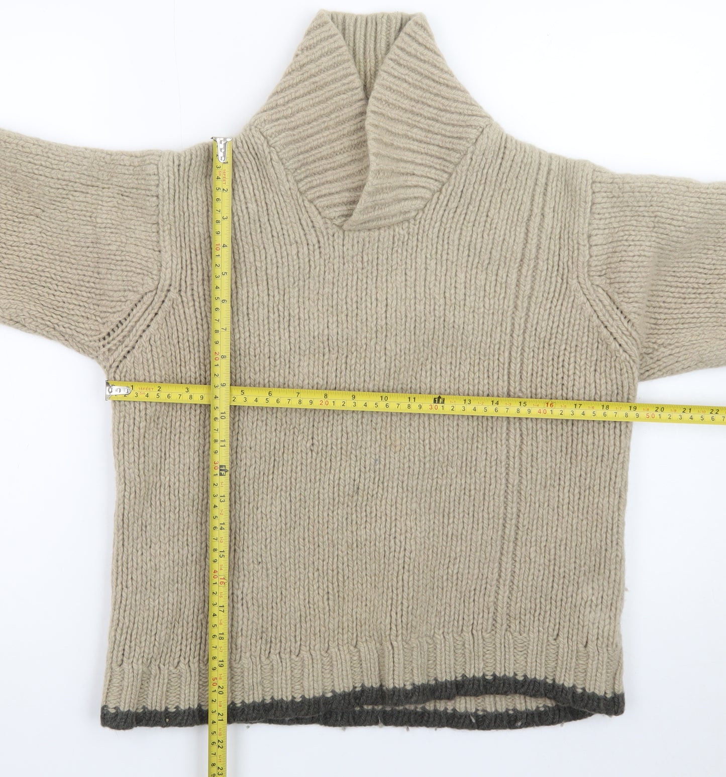 Next Men Beige Wool Roll Neck Chunky Knit Pullover Jumper Size M