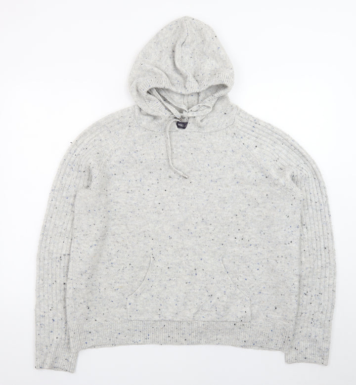Marks and Spencer Women's Grey Hooded Knit Jumper Size M