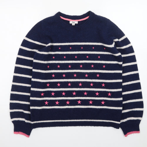 Khost Womens Blue Striped Star Embroidered Pullover Jumper Size 12