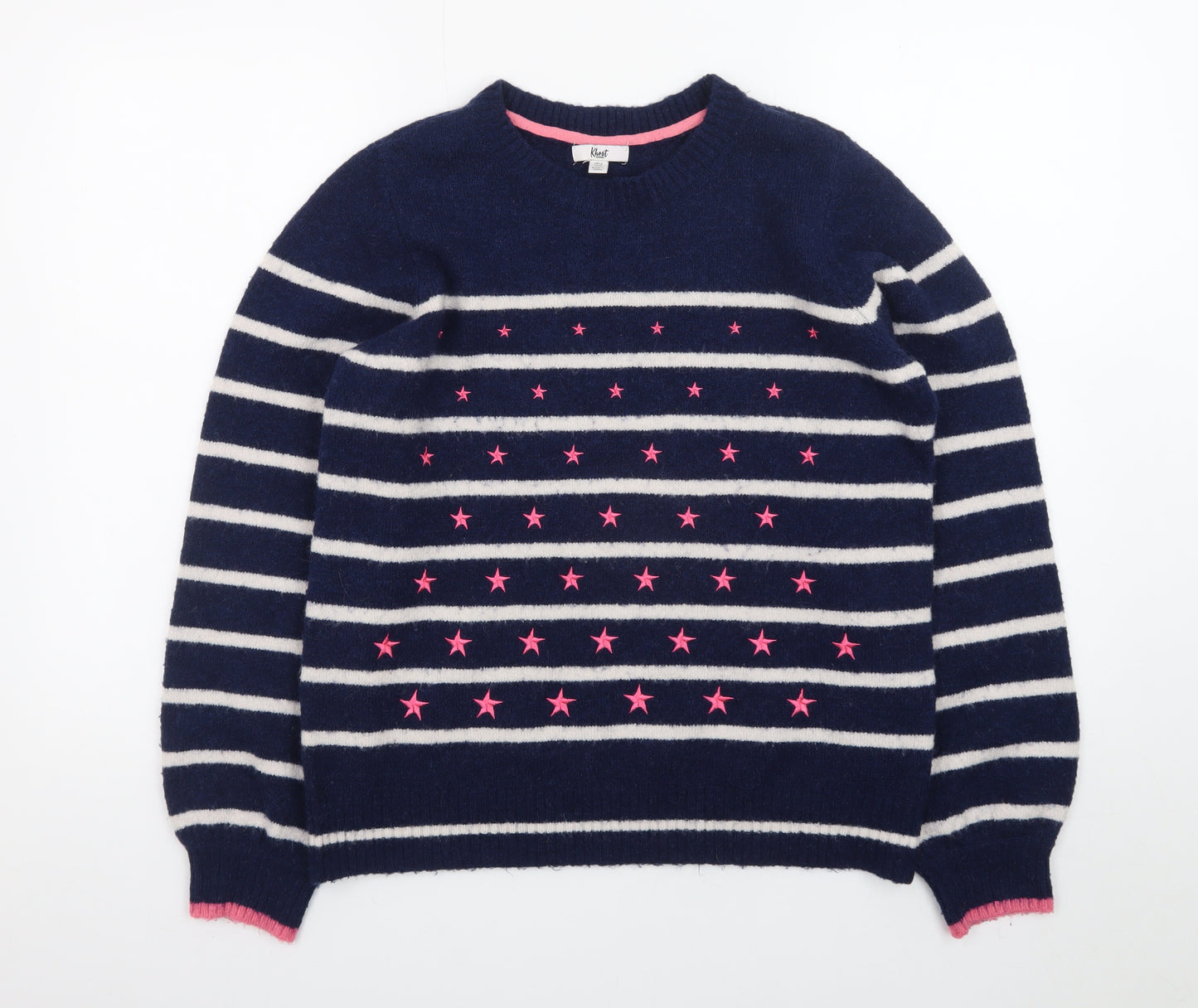 Khost Womens Blue Striped Star Embroidered Pullover Jumper Size 12
