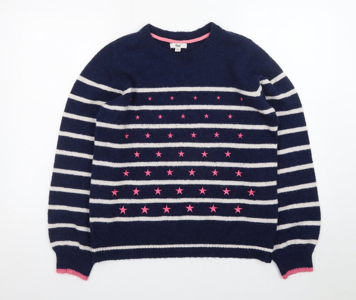 Khost Womens Blue Striped Star Embroidered Pullover Jumper Size 12