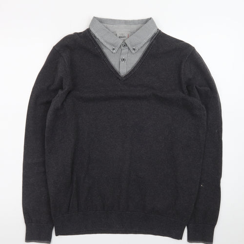 Marks and Spencer Men's Grey V-Neck Regular Fit Jumper M