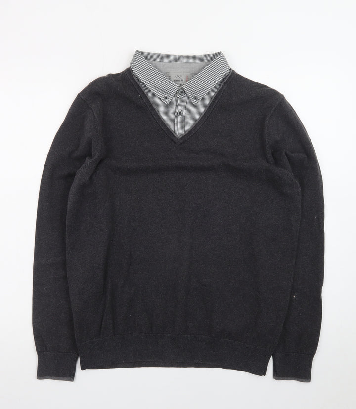 Marks and Spencer Men's Grey V-Neck Regular Fit Jumper M