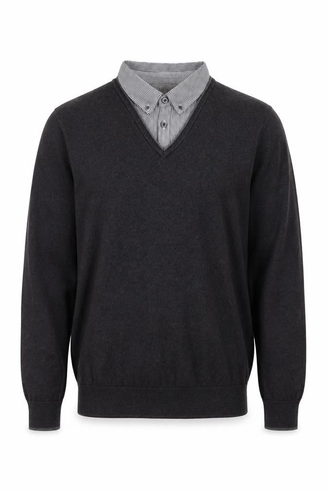 Front view of Marks & Spencer Men's Grey V-Neck Regular Fit Jumper M