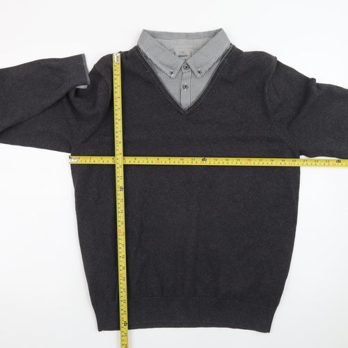 Marks and Spencer Men's Grey V-Neck Regular Fit Jumper M