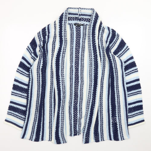 Roman Petite Blue Striped Knit Cardigan Women Size 16