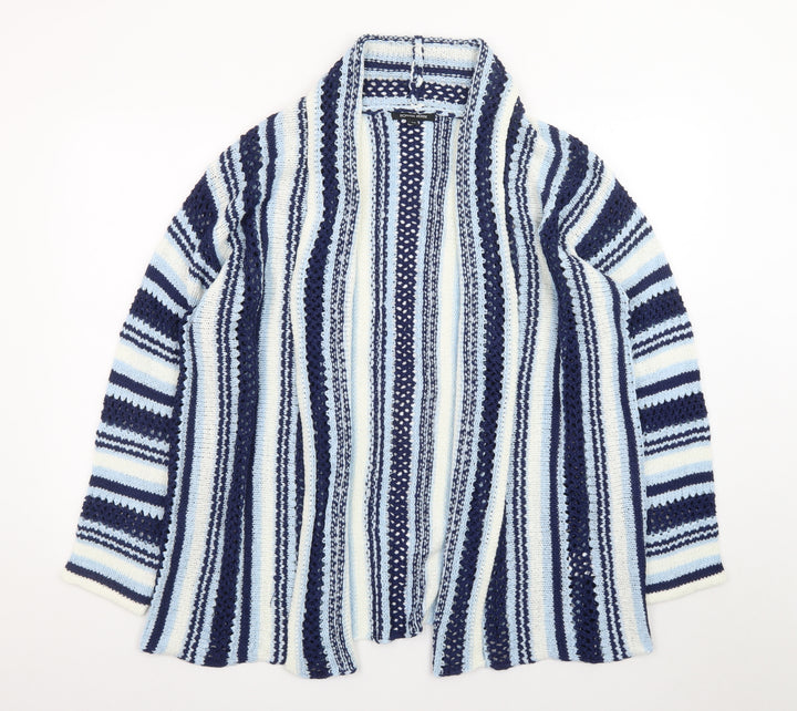 Roman Petite Blue Striped Knit Cardigan Women Size 16