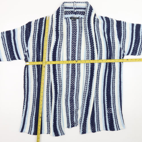 Roman Petite Blue Striped Knit Cardigan Women Size 16