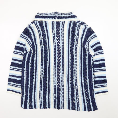 Roman Petite Blue Striped Knit Cardigan Women Size 16