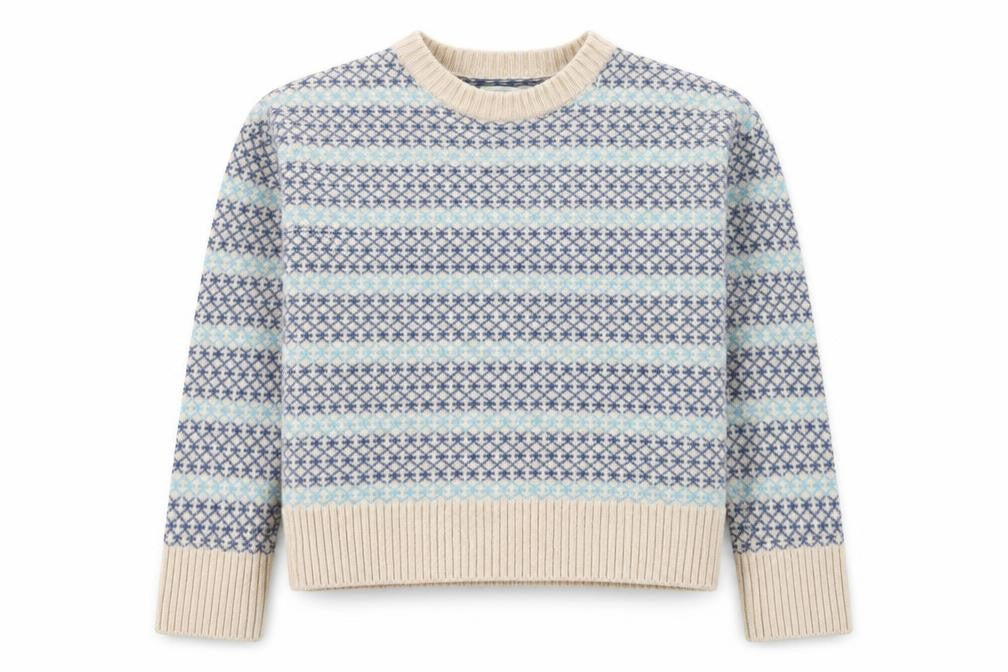 Front view of Beaufort & Blake Women's Blue Fair Isle Wool Blend Jumper XS