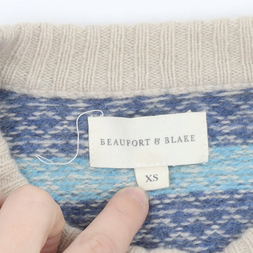 Beaufort & Blake Women's Blue Fair Isle Wool Blend Jumper XS