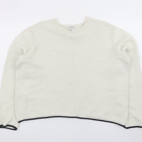Marks and Spencer Women Ivory Waffle Knit Cotton Jumper L