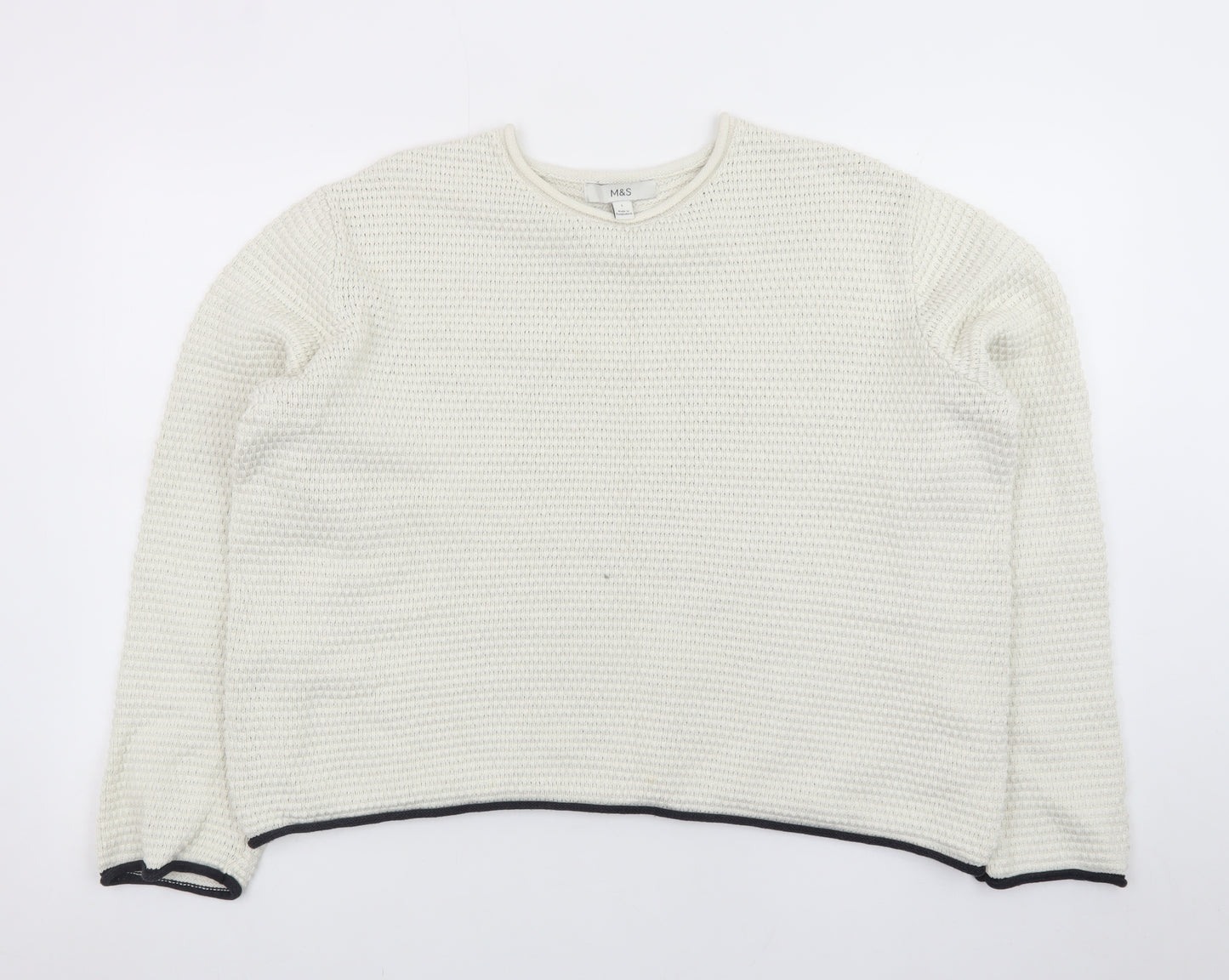 Marks and Spencer Women Ivory Waffle Knit Cotton Jumper L