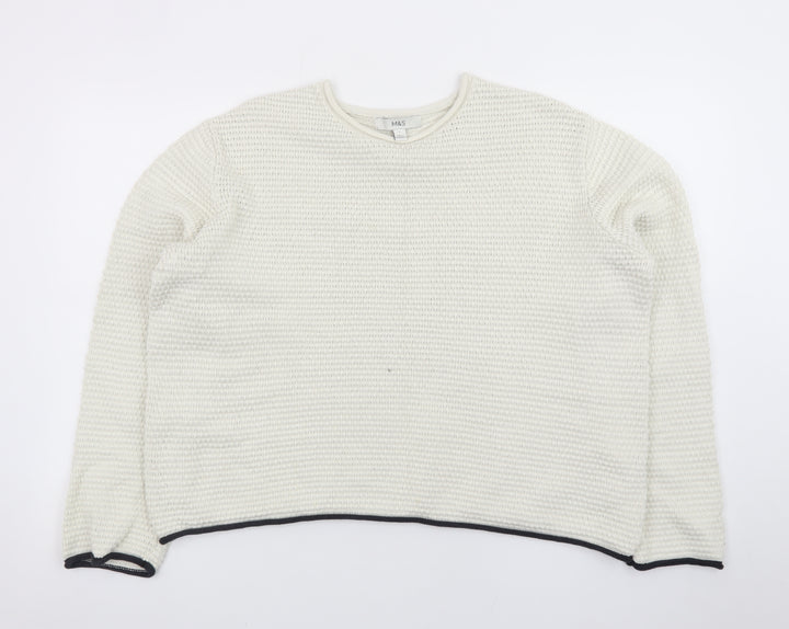 Marks and Spencer Women Ivory Waffle Knit Cotton Jumper L