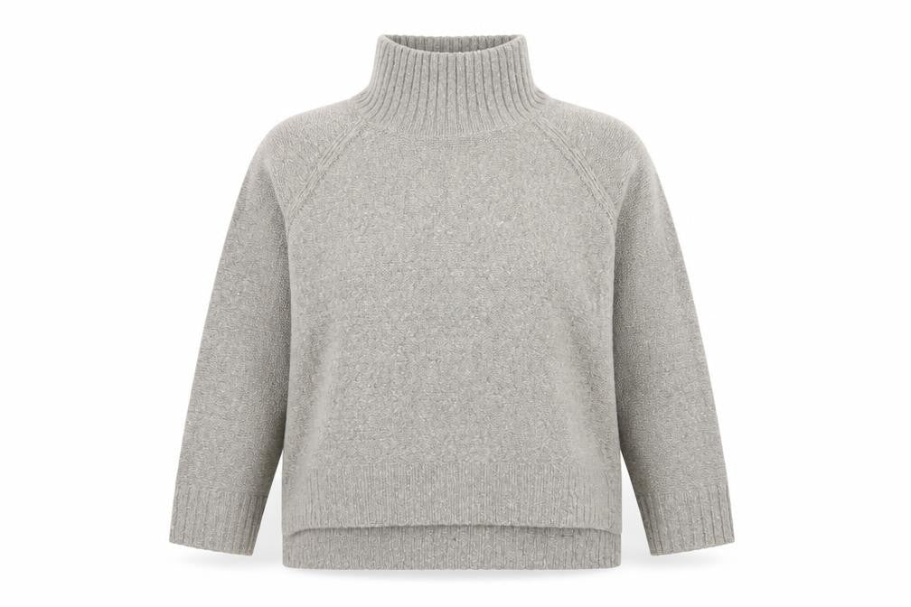 Front view of H&M Women Grey Roll Neck Wool Blend Chunky Knit Jumper, size 12